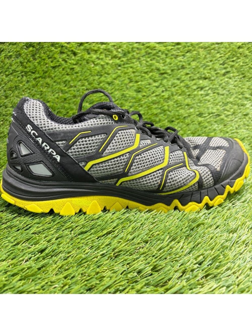 Scarpa Proton Mens Size 8 Womens 9 Gray Black Lime Trail Running Shoes Sneakers